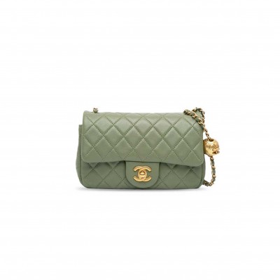 CHANEL PEARL CRUSH MINI RECTANGULAR FLAP BAG LAMBSKIN GREEN GHW AS1787 (20*12*6cm)